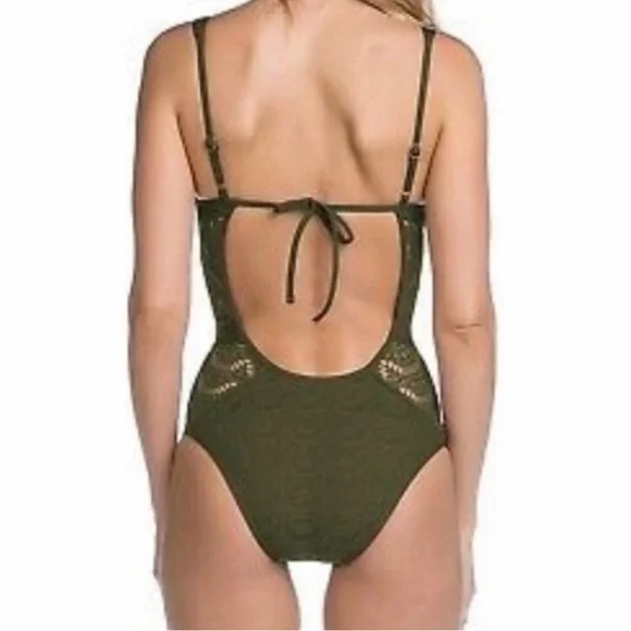 Becca Swim Olive Green Lace One Piece - Picture 2 of 4